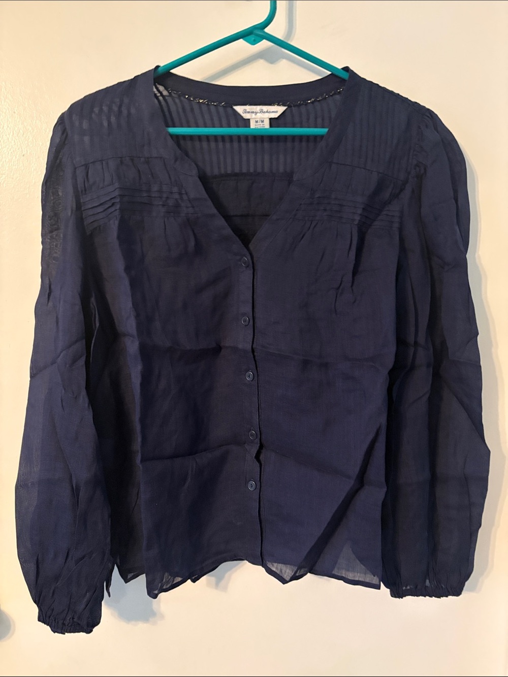 Tommy Bahama Navy Sheer Button-Front Blouse